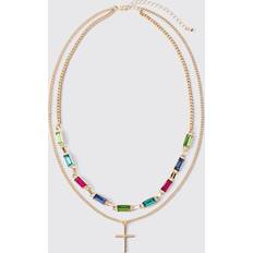 boohooMAN Mens Gold Cross Gem Chain Necklace