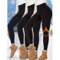 Polyester Leggings Shein Thermal Lined High Waisted Leggings - Winter