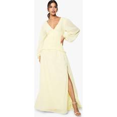 boohoo Chiffon Long Sleeve Pleated Waist Maxi Dress - Yellow