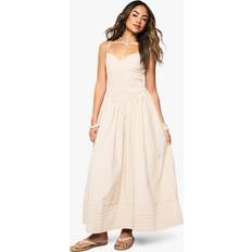 Long Dresses boohoo Stripe Shirred Waist Detail Smock Maxi Dress - Beige