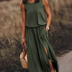 Temu Sleeveless Dress Solid Olive Green