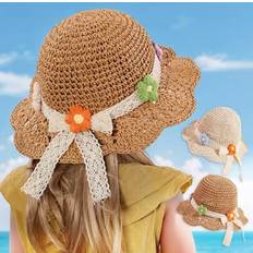 Beige Bucket Hats Children's Clothing Shein Hand-Woven Breathable Lace Brim Sun Hat - Girls