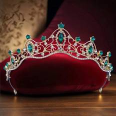 Shein Elegant Gold Tiara Crown With Green Gemstones