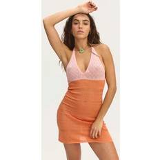 Shein Boho Crochet Pink Orange Mini Dress - Pink Orange