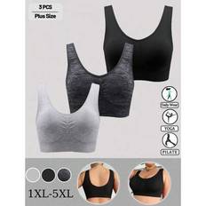 Yoga Bras Shein Plus Size Solid Breathable Comfortable U-Neck Seamless Bras - Wireless