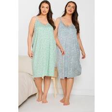 Nightgowns Yours Curve 2 Pack Soft Touch Chemise Nightdresses - Sage Green