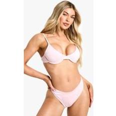 Pink - Women Bikini Sets boohoo Brodierie Underwired Bikini Top Hipster Set - Pink