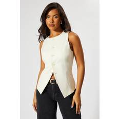 White - Women Vests Misspap Tailored High Neck Waistcoat - Cream