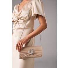 Beige Clutches Dorothy Perkins Tyla Diamante Trim Satin Clutch Bag - Champagne