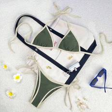 Shein Spaghetti Strap Bikini Set Halter Top With Contrast Color