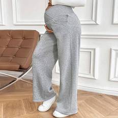 Grey Maternity & Nursing Wear Shein Light Grey Adjustable Elastic Waist Maternity Pants