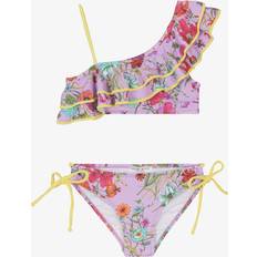 Ruffles Bikinis Children's Clothing Nessi Byrd Girls Purple Floral Ruffle Bikini