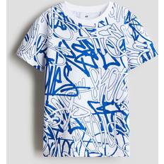 H&M Graffiti Bomull T-shirt Med Tryck - Blå