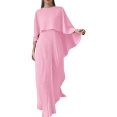 Zanzea Casual Fake Two Piece Long Sleeve Pleated Dress - Pink