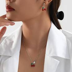 Red Jewellery Sets Temu 3pcs European Style Heart Pendant Set - Cherry