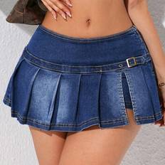 Pleats Skirts Shein Fashionable Low Waist Pleated Mini Denim Skirt