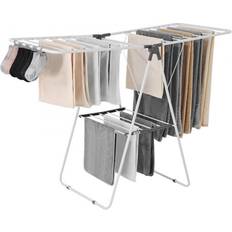 2-Tier Foldable Clothes Drying Rack With Sock Clips 21 Drying Rods - White