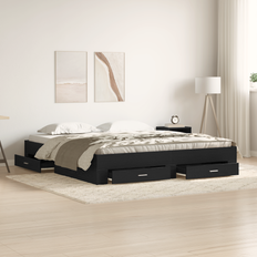 180 cm Senge vidaXL Seng Med Skuffer Sort Eg 180x200 cm Rammeseng