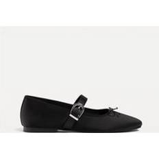 Satin Ballet Flats With Bow - Black