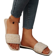 Synthetic Leather Slippers & Sandals Shein Plus Size Women Student Sandals Slip-On Flats Summer New Square Toe