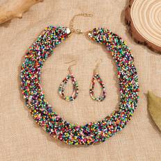 14k Jewellery Sets Temu 3pcs Earrings Plus Boho Style Necklace Boho Style Jewelry Set 14k Golden Plated