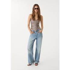Beige Bodysuits Stradivarius Basic Strappy Leopard Print Bodysuit - Beige