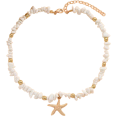 Shein 1pc Turquoise Beaded Necklace With Metallic Starfish Pendant, Suitable For Women Daily And Travel Wear