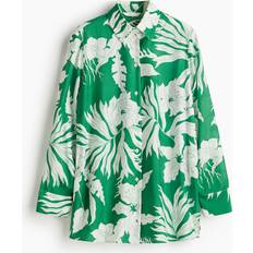 Florals Shirts H&M Floral Patterned Oversized Shirt - Green/White
