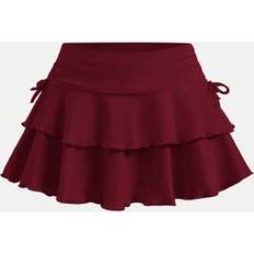 Shein Tween Girls Street Casual Knit Solid Drawstring Ruched Waist Cake Ruffle - Multicolor