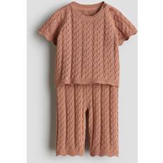 H&M Baby 2-Delat Pointellestickat Bomullsset - Ljusbrun