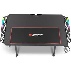 Rgb cable Drift DRDZ150 Gaming table with table top carbon fiber covered with a full size mouse pad, headset holder, RGB side extension, cable organizer - Black, 1160x600x750mm
