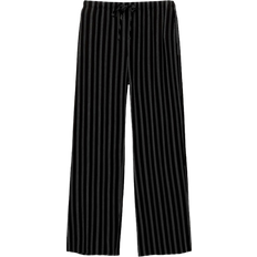 Pull&Bear Striped Wide Leg Trousers - Black