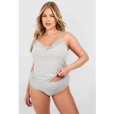 Lingerie Sets boohoo Womens Plus Ribbed Cami Brief Set - Grey