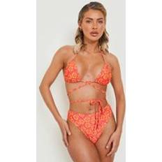 Orange Bikinis boohoo Tropical Floral High Waisted Bikini Brief - Orange