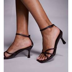 Red - Women Heeled Sandals Public Desire Wide Fit Samya Kitten Heel Sandals - Burgundy