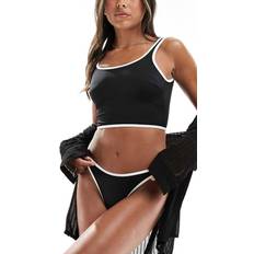 Black Bikini Bottoms ASOS DESIGN Mix Match Contrast Binding High Leg Hipster Bikini Bottom - Black