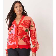 Florals Cardigans Never Fully Dressed Fully Dressed Plus Knitted Rose Cardigan - Pink/Red