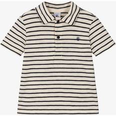 Blue Polo Shirts Petit Bateau Breton Stripe Cotton Polo Shirt - Ivory/Navy Blue