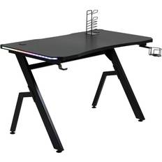 Homcom Ergonomic Gaming Desk with Cup Holder led & Cable Management- Black