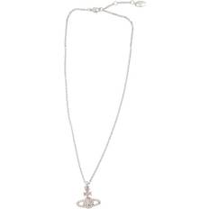 Vivienne Westwood Mayfair Bas Relief Pendant Necklace Rhodium Light Rose Crystal