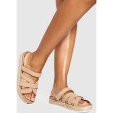boohoo Immy Cross Strap Flatform Sandals - Beige