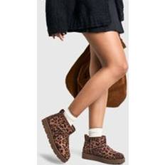 Brown Ankle Boots boohoo Leopard Cosy Mini Ankle Boots - Brown