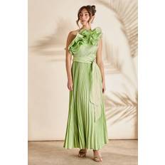 Pleats Clothing Coast Ruffle One Shoulder Pleated Skirt Maxi Dress - Green