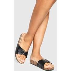 Black Slides boohoo Buckle Footbed Slider Womens - Black