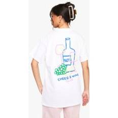 Boohoo L T-shirts boohoo Cheese And Wine Club Oversized Printed T-Shirt - White