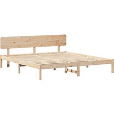 180 cm - Naturfarvet Senge vidaXL Sengestel med Hovedgærde 180x200 cm Massivt Fyrretræ Rammeseng
