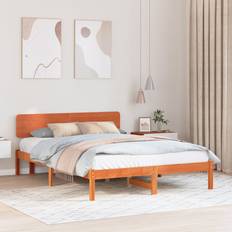 140 cm Senge vidaXL Sengesæt Med Hovedgærde Vokso Brun 140x200 cm Rammeseng