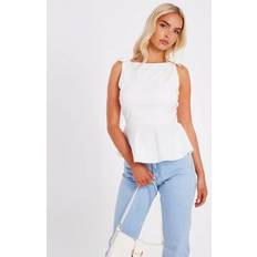 Boat Neck Blouses Quiz Bow Appliqued Peplum Hem Top New Look - White