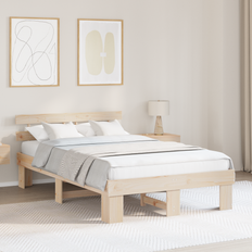 120 cm - Naturfarvet Senge vidaXL Sengestel Med Hovedgærde 135x190 cm Massivt Fyrretræ Rammeseng