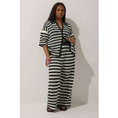 Yours Crochet Wide Leg Trousers Limited Collection - Black/White